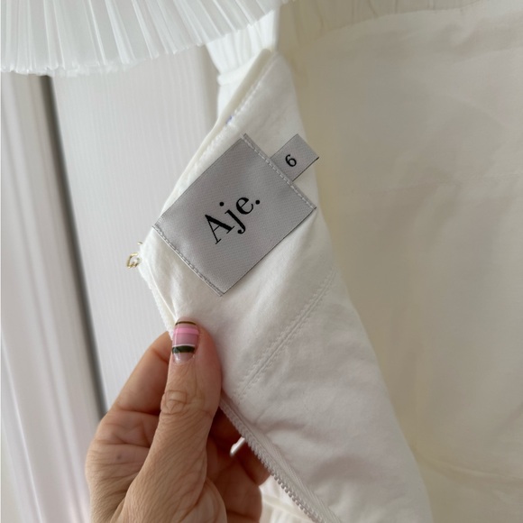 Aje Sculptura Expressive Ruffle Detailed Pleated Organza Maxi Dress White Bridal - Picture 8 of 16